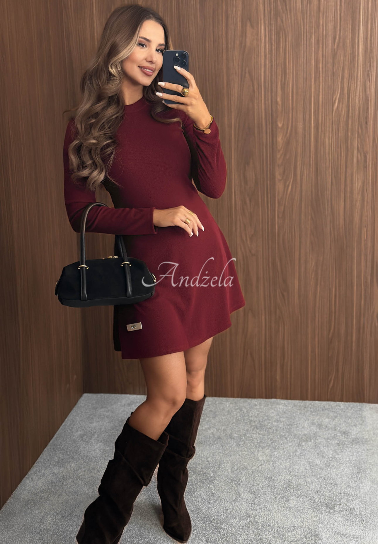 Geripptes Longsleeve-Kleid Rare Moment Burgunderrot