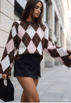 Pullover dzwonek w romby Fluffy Dream Schokoladenbraun