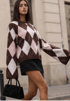 Pullover dzwonek w romby Fluffy Dream Schokoladenbraun