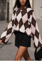 Pullover dzwonek w romby Fluffy Dream Schokoladenbraun