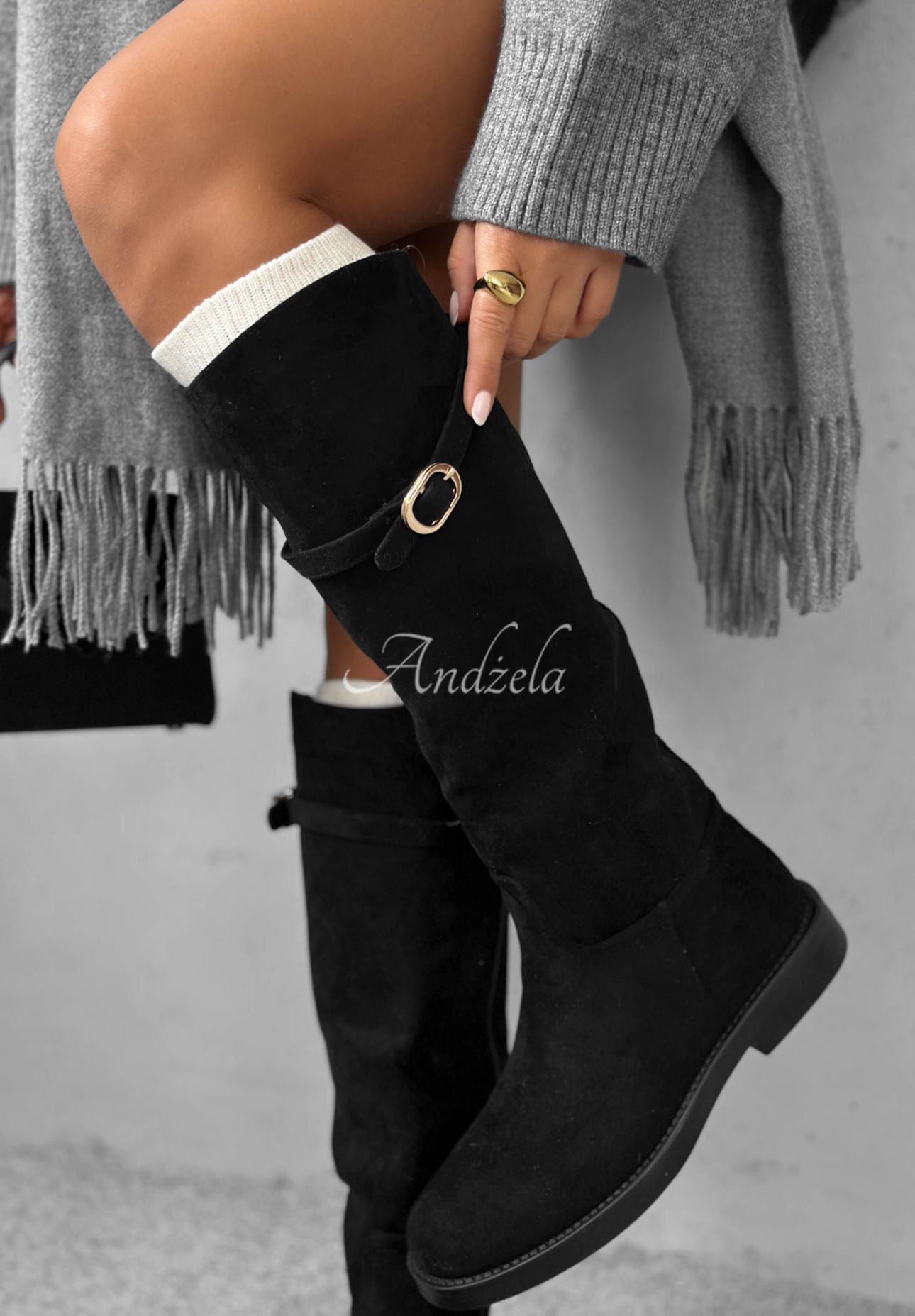 Lange Wildlederstiefel Cinnamon Kiss Schwarz
