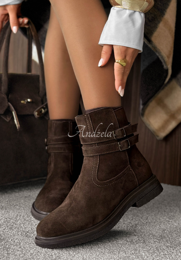 Wildleder-Ankle-Boots mit Schnallen Foggy Morning Schokoladenbraun