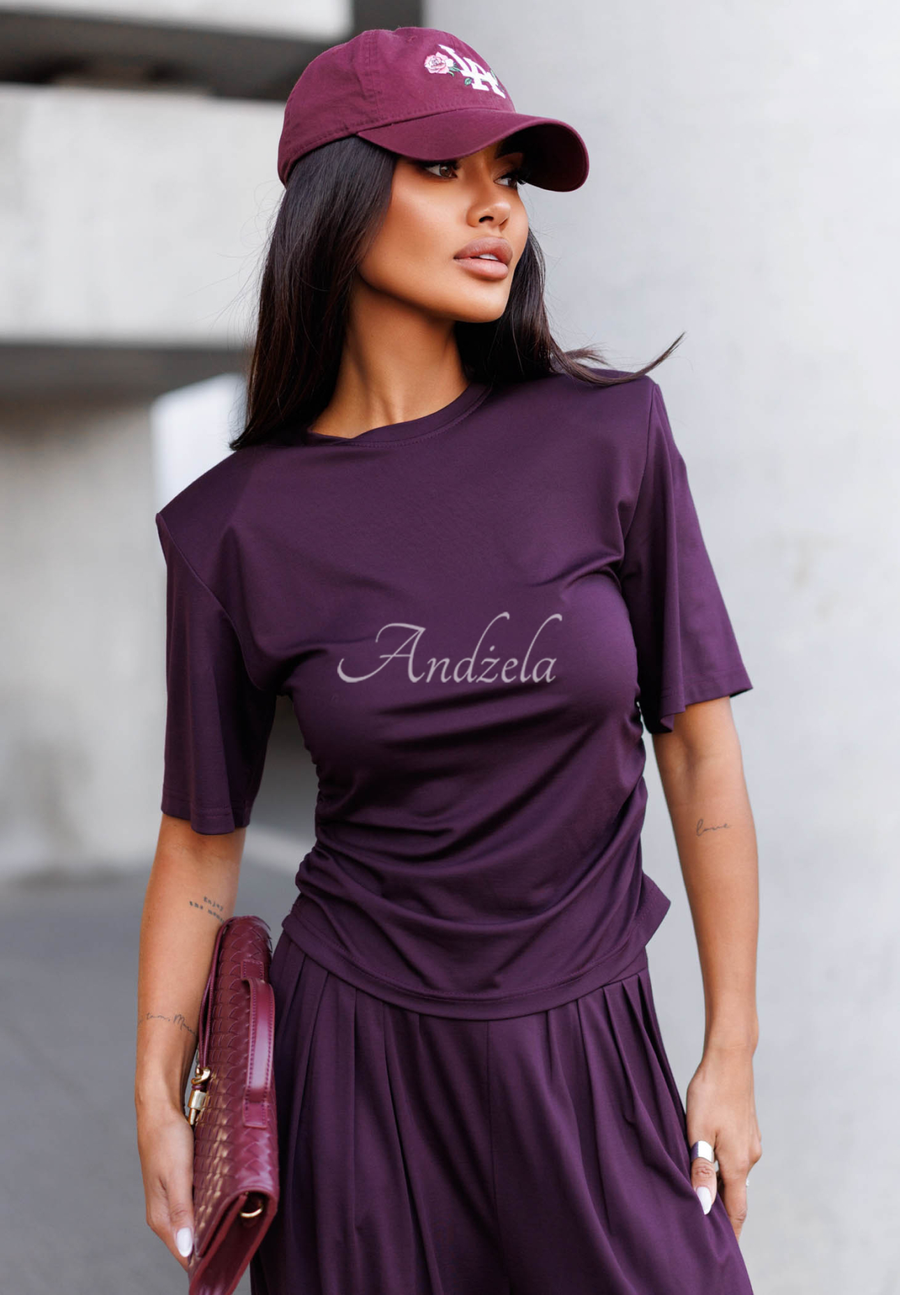 Viskosebluse mit Raffungen und kurzen Ärmeln Maybe Tonight Beerenfarben