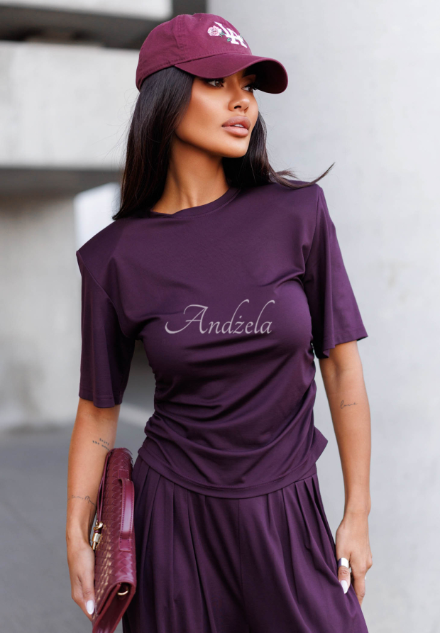 Viskosebluse mit Raffungen und kurzen &Auml;rmeln Maybe Tonight Beerenfarben