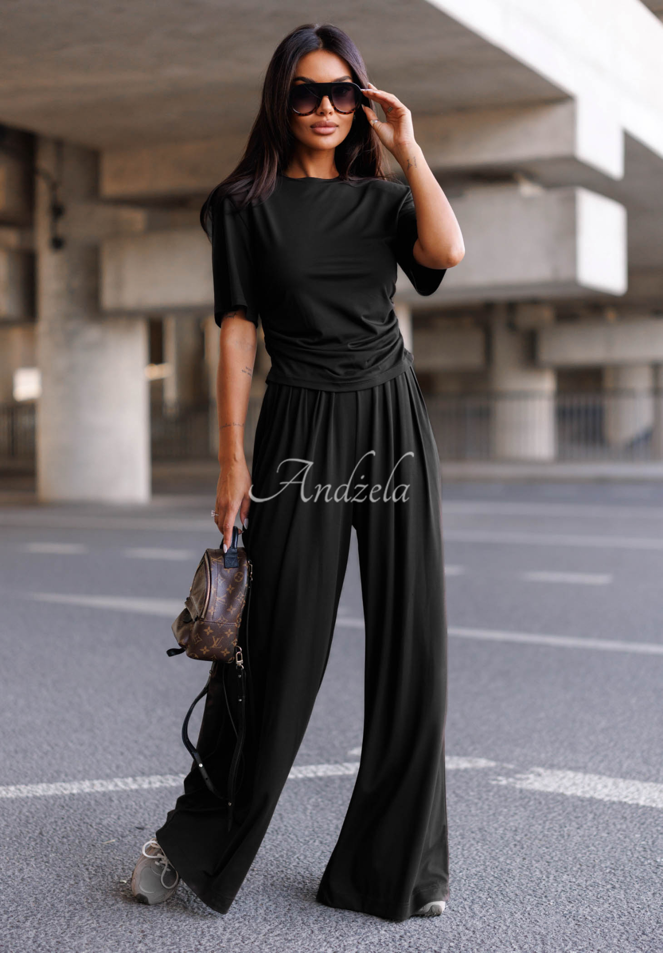 Viskosebluse mit Raffungen und kurzen Ärmeln Maybe Tonight Schwarz