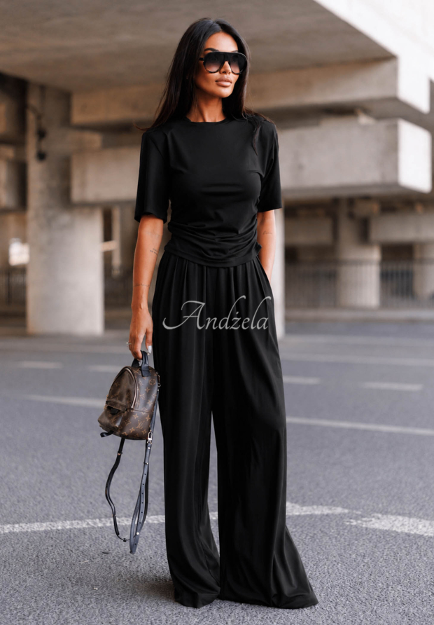 Weit geschnittene Viskosehose mit Bundfalten Maybe Tonight Schwarz