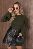 Prążkowana Bluse longsleeve dzwonek Everyday Mood Schokoladenbraun