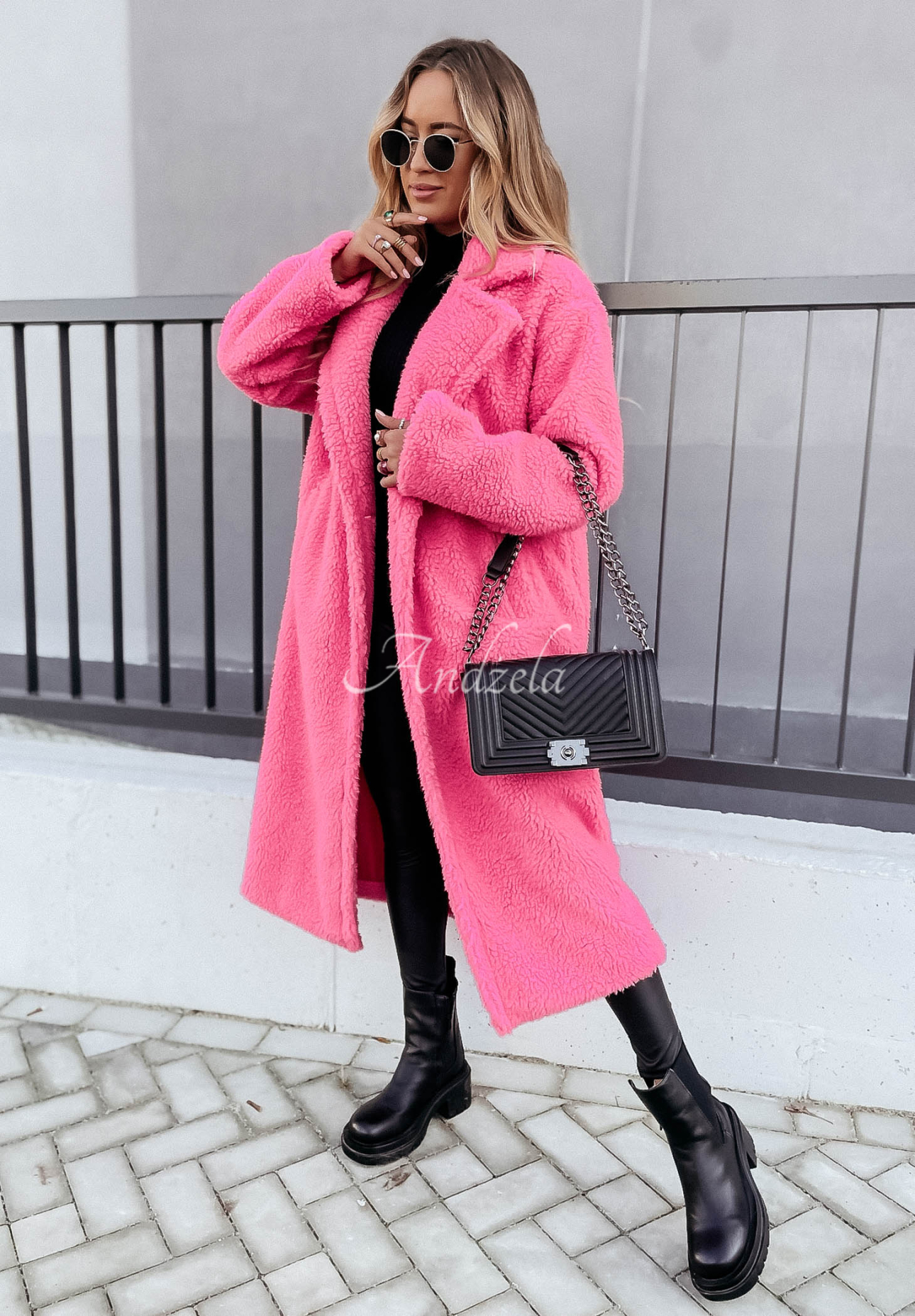 Langer Mantel aus Lammfellimitat Arctic Rosa