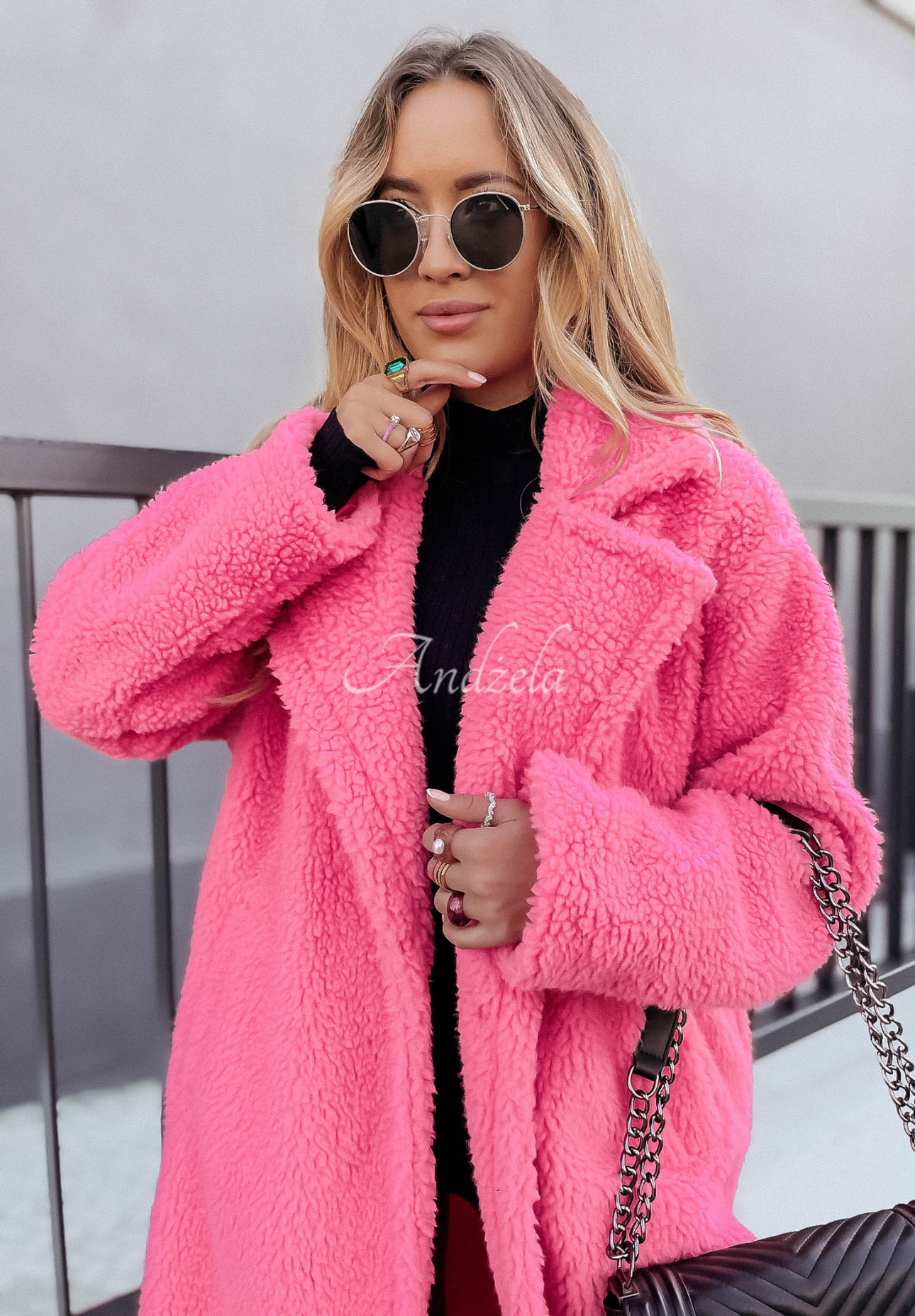 Langer Mantel aus Lammfellimitat Arctic Rosa