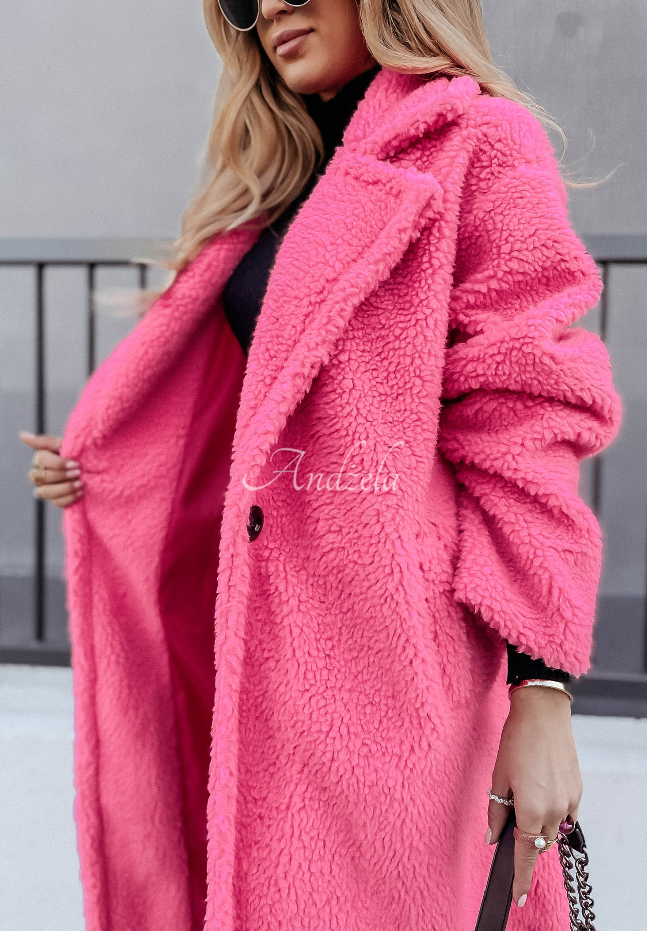Langer Mantel aus Lammfellimitat Arctic Rosa