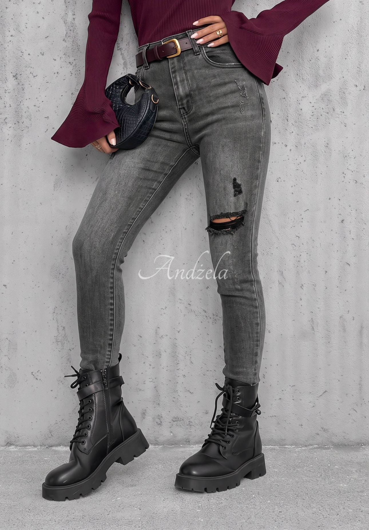 Skinny Jeans mit Rissen Another Side Dunkelgrau