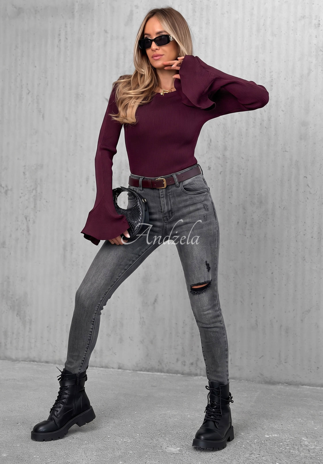 Skinny Jeans mit Rissen Another Side Dunkelgrau
