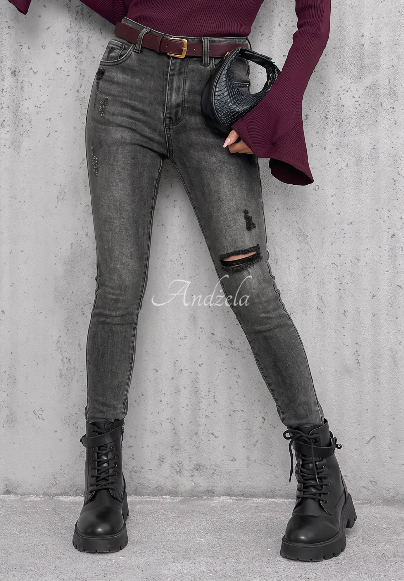 Skinny Jeans mit Rissen Another Side Dunkelgrau