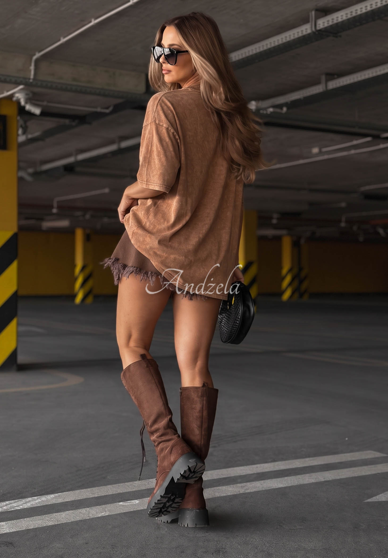 Baumwoll T-Shirt mit Aufdruck Ciao Beli Camel