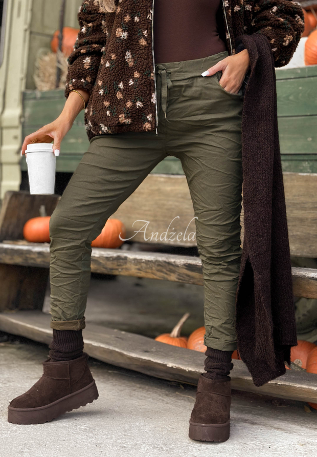 Viskosehose mit Gummizug in der Taille Tea Mood Khaki