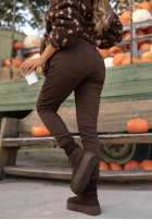 Material Hose z gumką Taille Tea Mood Schokoladenbraun