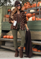 Krótka Jacke kożuszek w kwiaty Comfy Bloom Schokoladenbraun