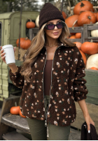 Krótka Jacke kożuszek w kwiaty Comfy Bloom Schokoladenbraun
