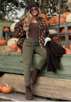 Krótka Jacke kożuszek w kwiaty Comfy Bloom Schokoladenbraun