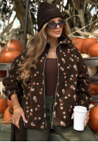 Krótka Jacke kożuszek w kwiaty Comfy Bloom Schokoladenbraun