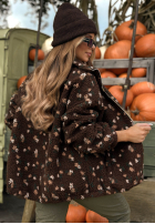Krótka Jacke kożuszek w kwiaty Comfy Bloom Schokoladenbraun
