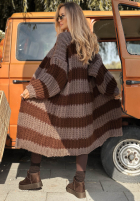 Długi Cardigan w paski Cozy Season Beige-Camel