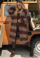 Długi Cardigan w paski Cozy Season Beige-Camel