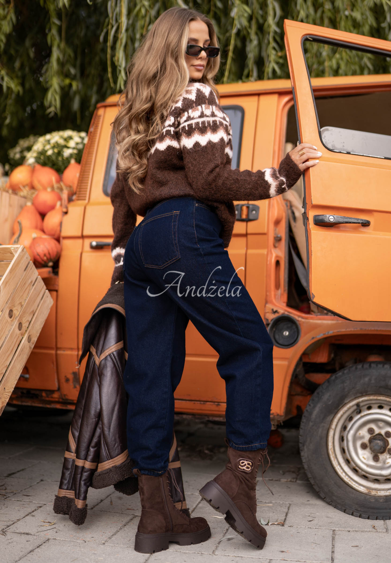 Gemusterter Pullover mit Wollanteil Half Sweet Schokoladenbraun
