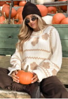 Pullover z haftowanymi kwiatami Misty Fleur Schokoladenbraun