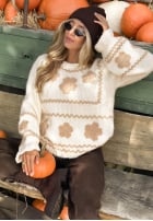 Pullover z haftowanymi kwiatami Misty Fleur Schokoladenbraun