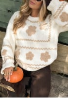 Pullover z haftowanymi kwiatami Misty Fleur Schokoladenbraun