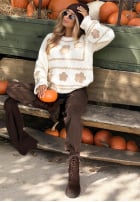 Pullover z haftowanymi kwiatami Misty Fleur Schokoladenbraun