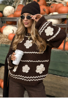 Pullover z haftowanymi kwiatami Misty Fleur Schokoladenbraun