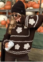 Pullover z haftowanymi kwiatami Misty Fleur Schokoladenbraun