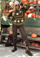 Pullover z haftowanymi kwiatami Misty Fleur Schokoladenbraun