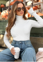 Leicht prążkowany Pullover z golfem Restful Pause Weiß