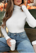 Leicht prążkowany Pullover z golfem Restful Pause Weiß