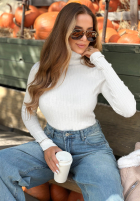 Leicht prążkowany Pullover z golfem Restful Pause Weiß