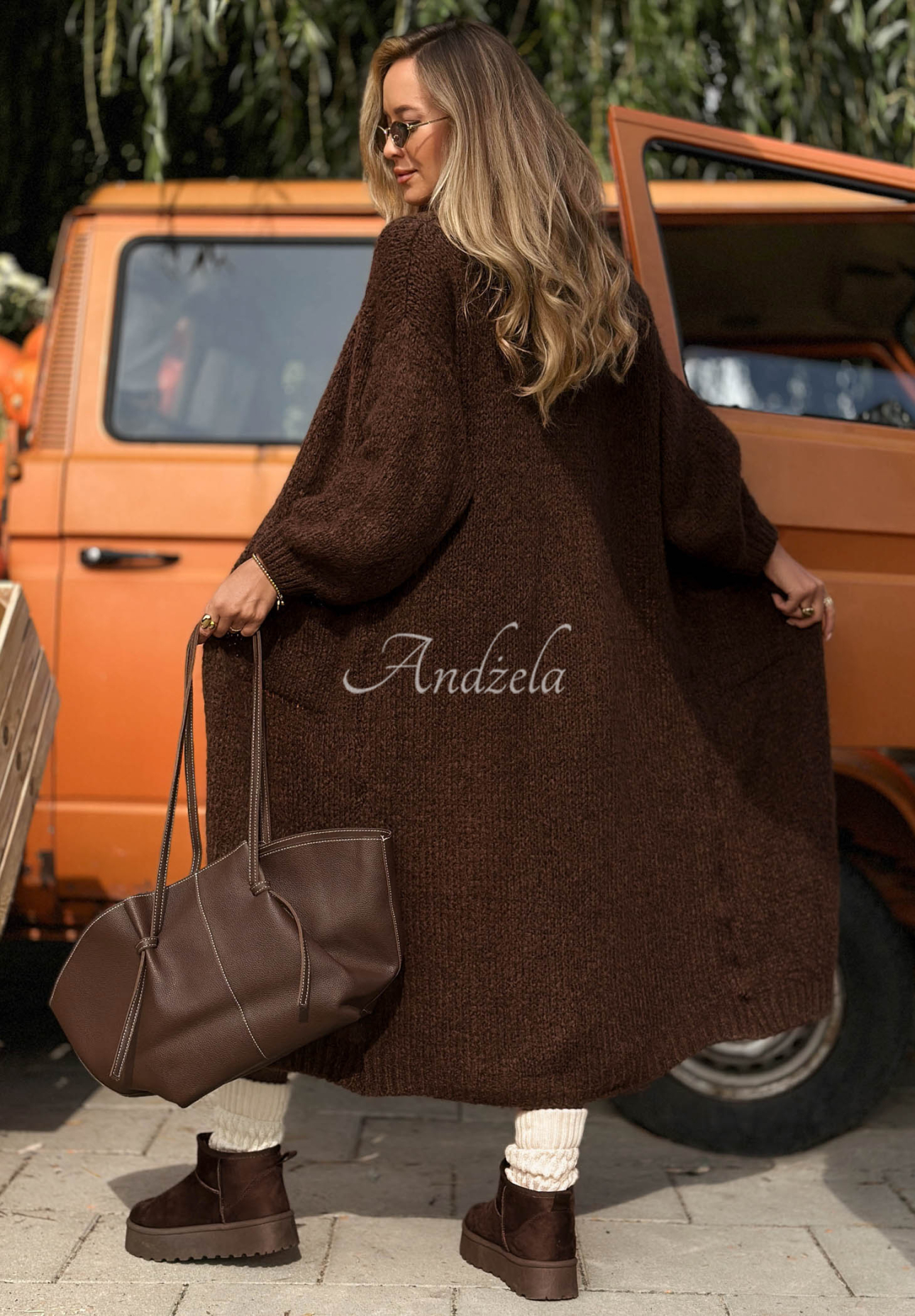 Langer Oversize-Cardigan mit Taschen, Wolle und Viskose November Walk Schokoladenbraun