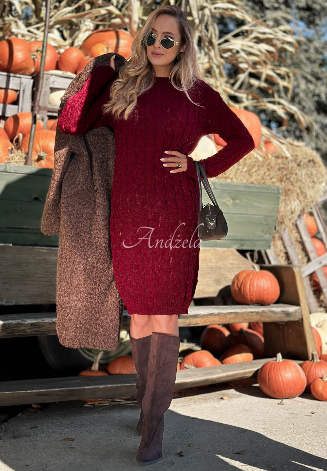 Strickkleid mit Mohair und Wolle Misty Darling Burgunderrot