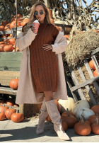 Sweterkowa Kleid midi z ozdobnym splotem Misty Darling Beige