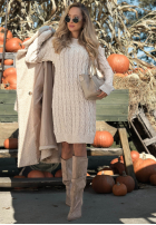 Sweterkowa Kleid midi z ozdobnym splotem Misty Darling Beige