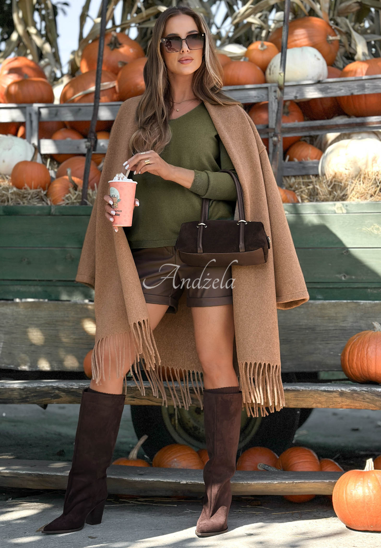 Oversize-Pullover aus Viskose mit V-Ausschnitt Modern Soul Khaki