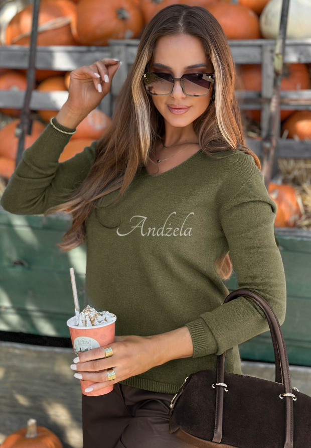 Oversize-Pullover aus Viskose mit V-Ausschnitt Modern Soul Khaki