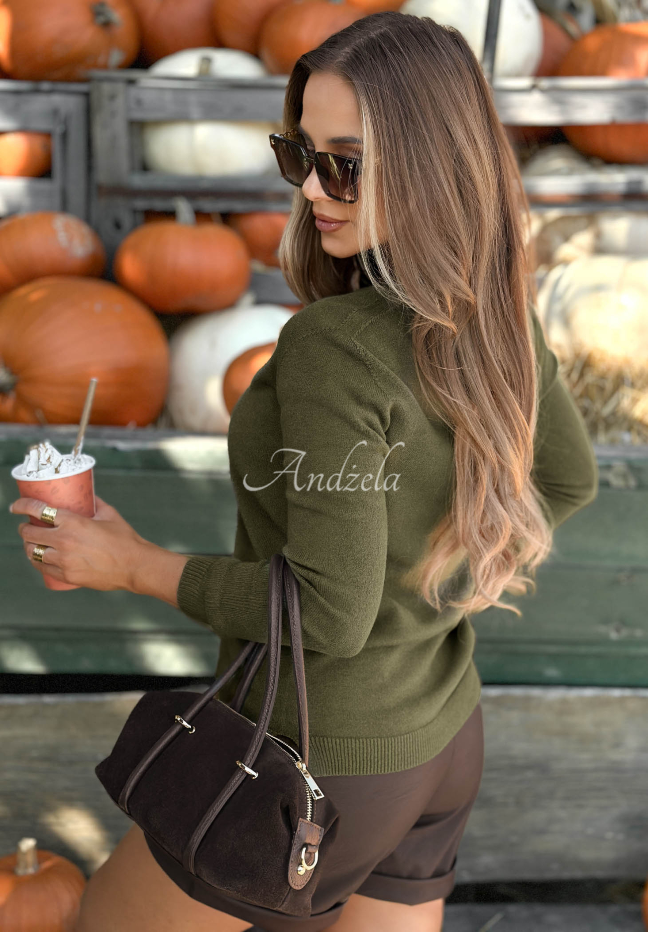 Oversize-Pullover aus Viskose mit V-Ausschnitt Modern Soul Khaki