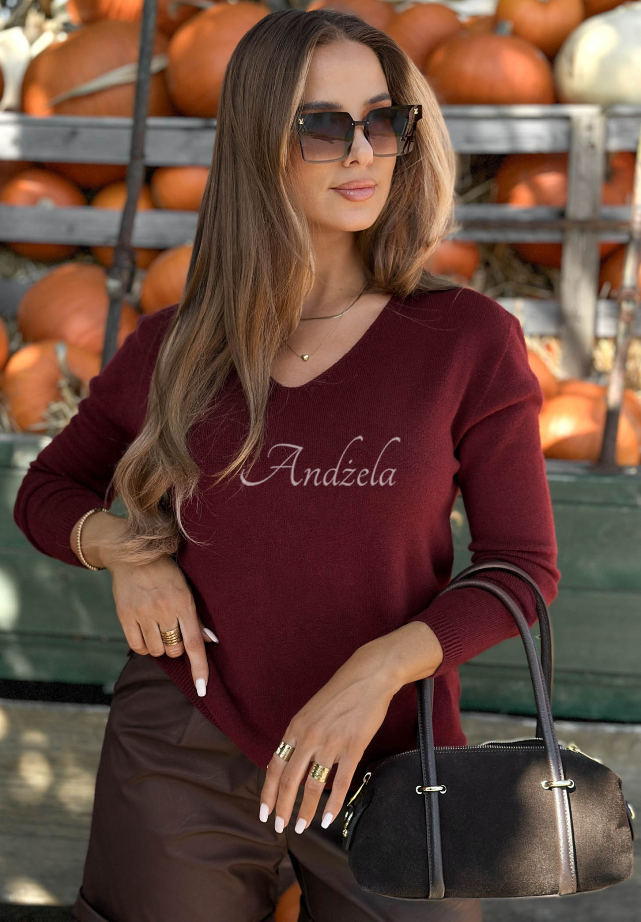 Oversize-Pullover aus Viskose mit V-Ausschnitt Modern Soul Burgunderrot