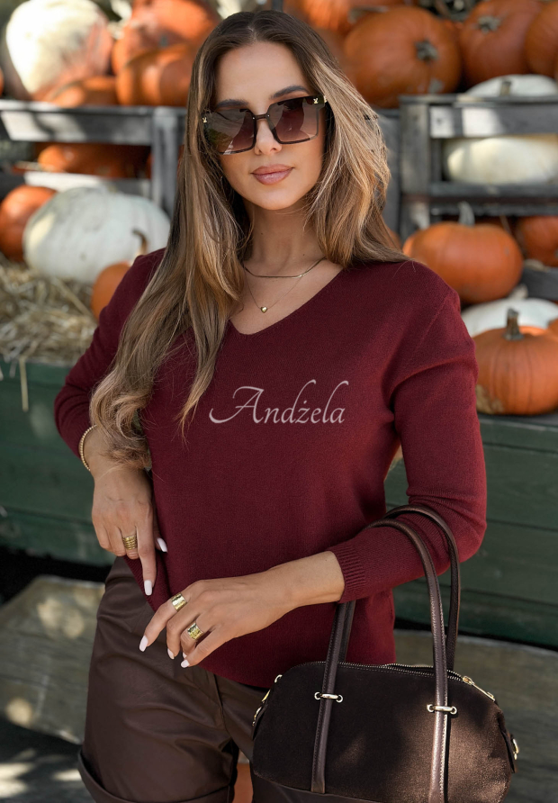 Oversize-Pullover aus Viskose mit V-Ausschnitt Modern Soul Burgunderrot
