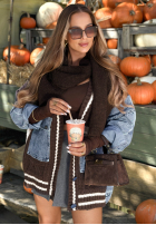 Ozdobnie pleciony Pullover Cardigan z jeansowymi elementami Morning Streets Ecru