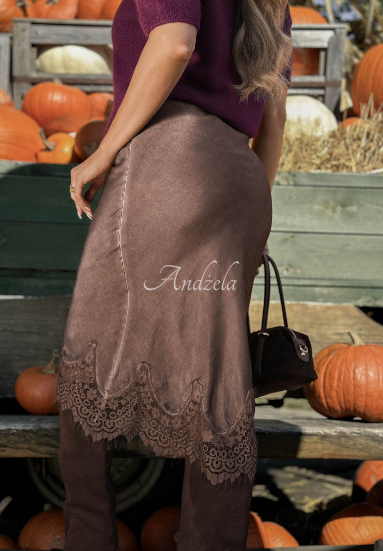 Viskose-Satinrock mit Spitze Subtle Lace Schokoladenbraun