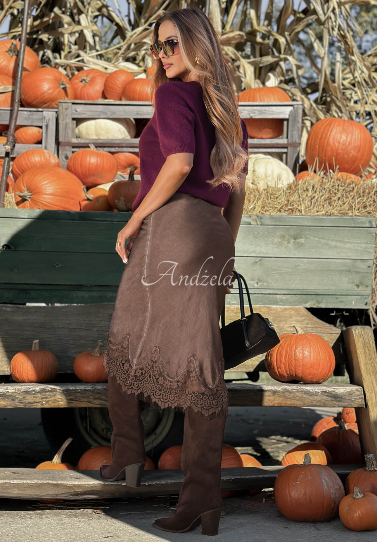 Viskose-Satinrock mit Spitze Subtle Lace Schokoladenbraun